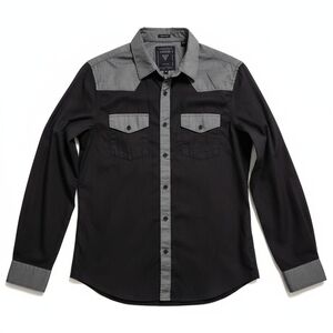 GUESS Men’s Slim Fit Black Charcoal Button Down Dress Shirt Small 16 Neck